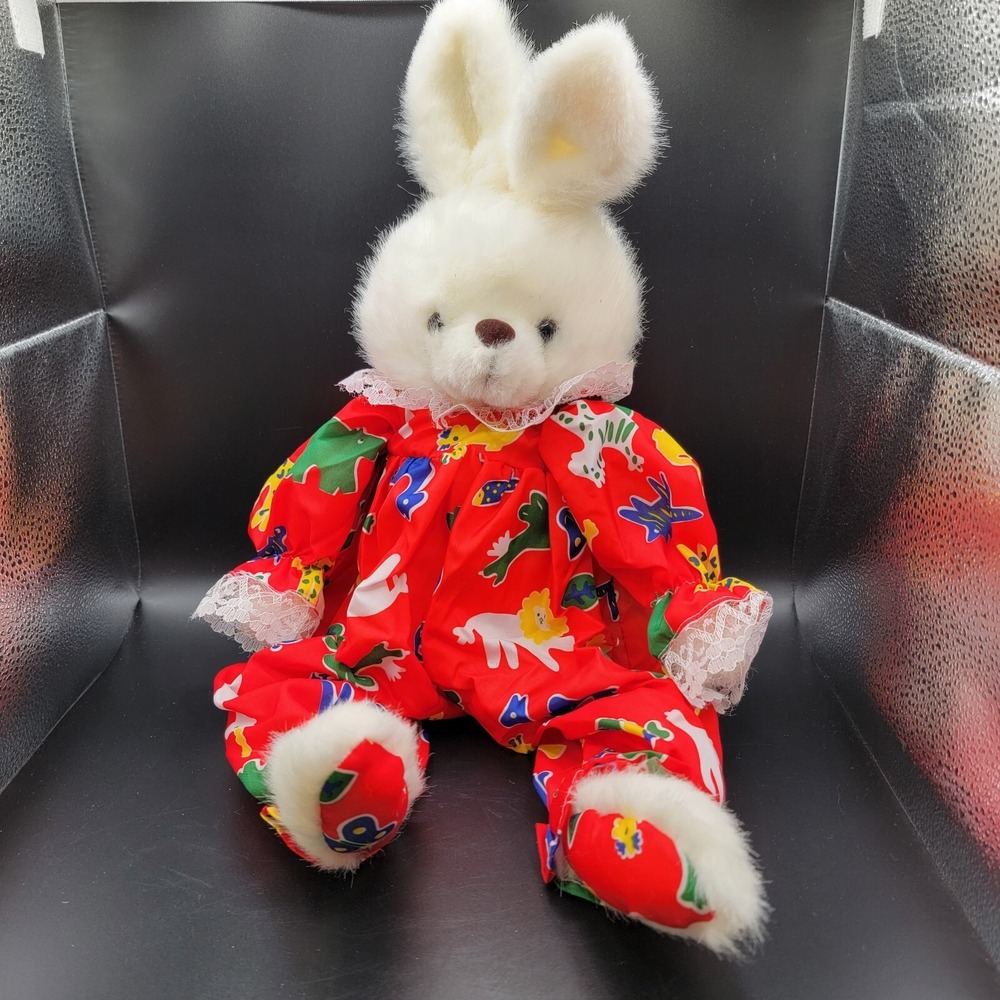Prestige Toy Corp 1987 Vintage White Bunny Plush W/clown Outfit